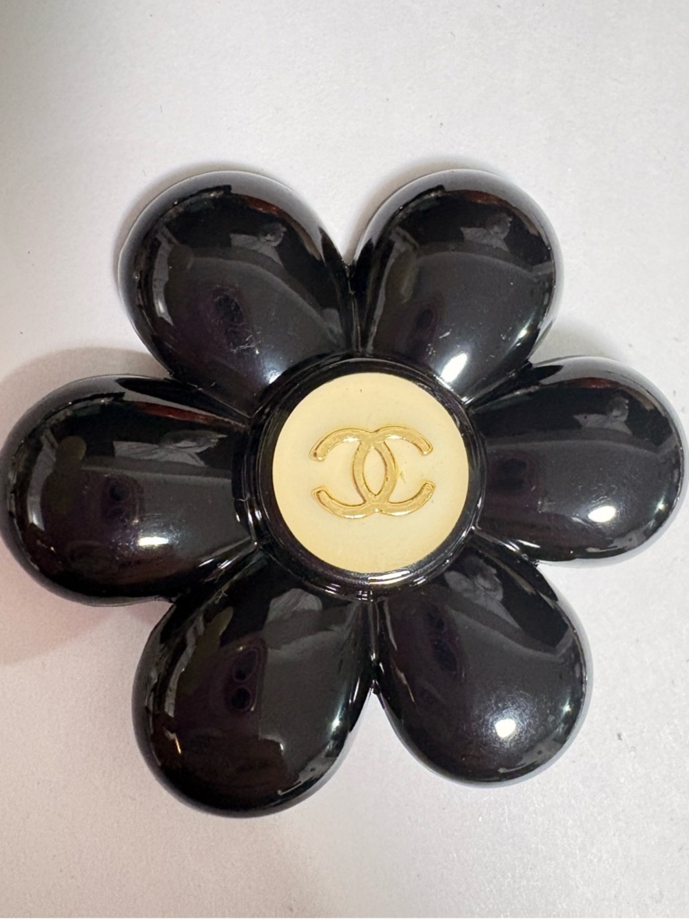 Black Floral Brooch with Cream & Gold Center